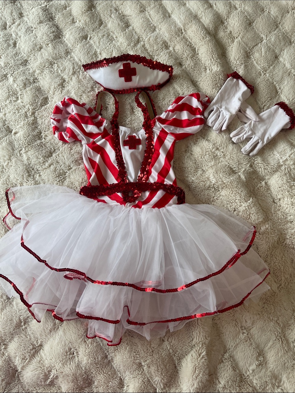 Girls Red & White Nurse Costume with Tutu